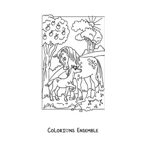 Image à colorier de deux chevaux animés