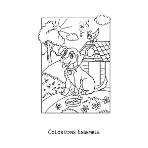 Image à colorier d'un chien animé à la ferme