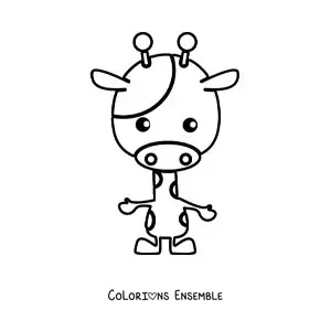 Coloriage d'une girafe de dessin animé dressée sur deux pattes, vue de face