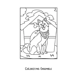 Image à colorier d'un chien à la ferme