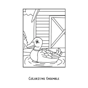 Image à colorier d'un canard à la ferme