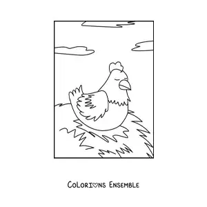 Image à colorier d’une poule qui couve