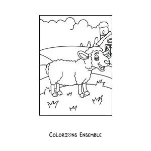 Image à colorier d’un mouton tout mignon dans la ferme