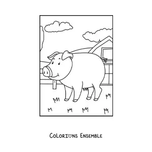 Image à colorier d’un cochon dans la ferme