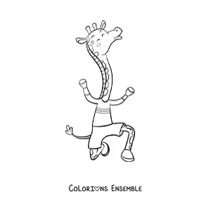 Coloriage d'une girafe de dessin animé qui danse sur deux pattes
