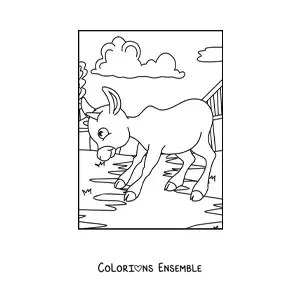 Image à colorier d’un petit veau tout mignon dans la ferme
