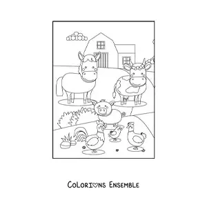 Image à colorier de plusieurs animaux de la ferme