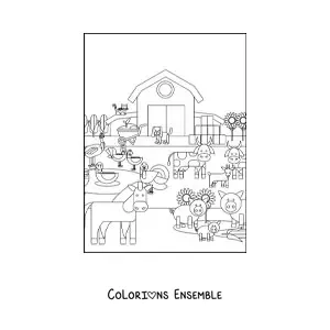 Image à colorier d’une ferme avec des animaux