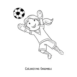 Image à colorier d’une fille gardienne de but
