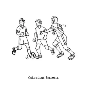 Image à colorier de trois hommes qui jouent au football