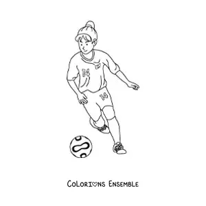 Image à colorier d’une fille qui joue au football