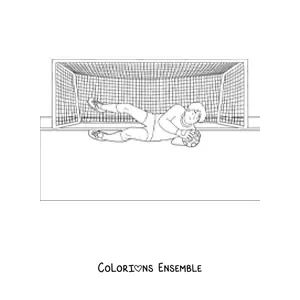 Image à colorier d’un gardien qui arrête le ballon dans les buts