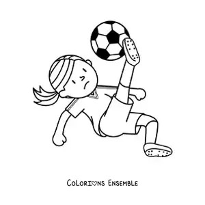 Image à colorier d’une fille qui frappe le ballon de football