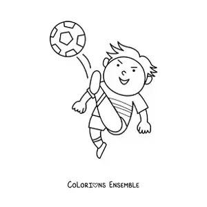 Image à colorier d’un garçon qui frappe le ballon de football