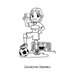 Image à colorier d’une fille style manga qui joue au football