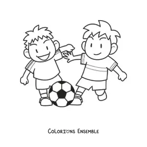 Image à colorier de deux enfants joueurs de football