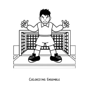 Image à colorier d’un gardien de but vu de face dans la cage