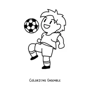 Image à colorier d’un garçon avec un ballon de football