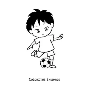Image à colorier d’un garçon qui tape dans un ballon de football