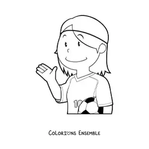 Image à colorier d’une fille footballeuse qui salue
