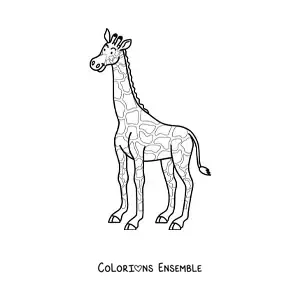 Coloriage d'une girafe qui regarde vers la gauche