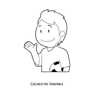 Image à colorier d’un garçon footballeur qui salue