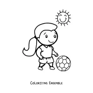 Image à colorier d’une fille footballeuse kawaii
