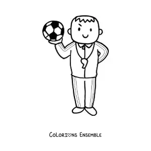 Image à colorier d’un entraîneur de football