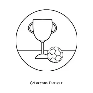 Image à colorier d’un ballon et d’un trophée de football