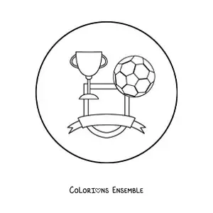 Image à colorier d’un écusson avec un ballon et un trophée de football