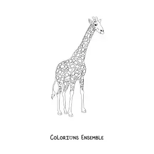 Coloriage d'une girafe qui regarde vers la droite