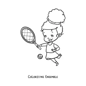 Image à colorier d’une fille kawaii qui joue au tennis