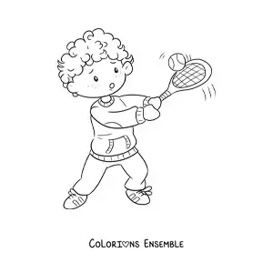 Image à colorier d’un garçon kawaii qui joue au tennis