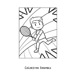 Image à colorier d’un garçon qui joue au tennis
