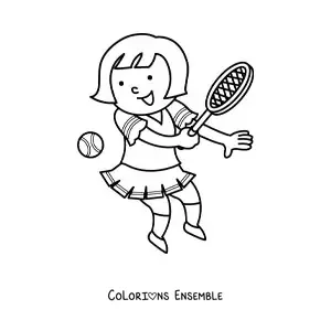 Image à colorier d’une fille joueuse de tennis kawaii