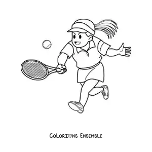 Image à colorier d’une jeune fille qui joue au tennis
