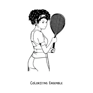 Image à colorier d’une femme qui tient une raquette de tennis