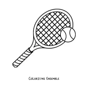 Image à colorier d’une raquette et d’une balle de tennis