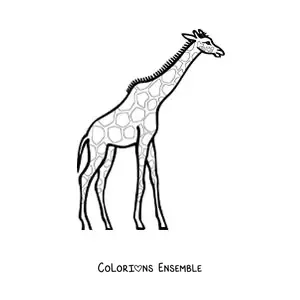 Coloriage d'une girafe qui regarde vers la droite en étirant le cou
