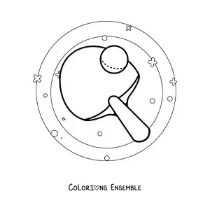 Image à colorier d’une raquette et d’une balle de tennis de table