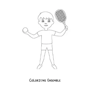 Image à colorier d’un garçon joueur de tennis