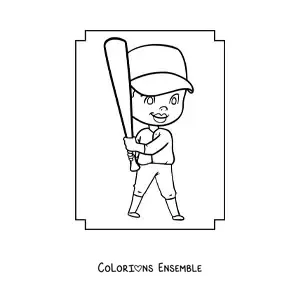 Image à colorier d’un garçon frappeur kawaii