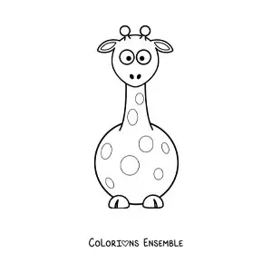 Coloriage d'une girafe de dessin animé assise de face