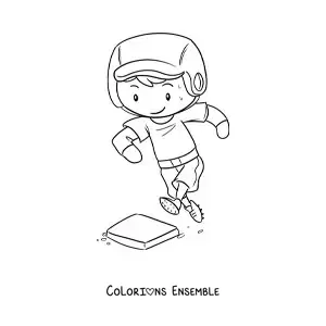 Image à colorier d’un joueur de baseball qui court vers une base