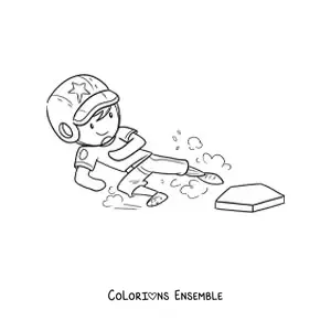 Image à colorier d’un joueur de baseball qui atteint une base