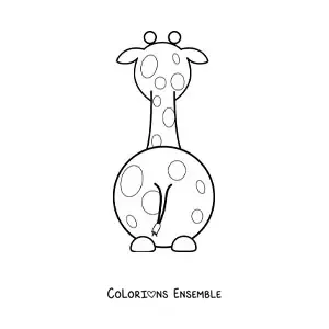 Coloriage d'une girafe de dessin animé assise de dos