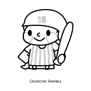 Image à colorier d’un joueur de baseball kawaii