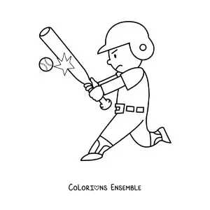 Image à colorier d’un joueur de baseball qui frappe la balle