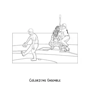 Image à colorier d’un match de baseball