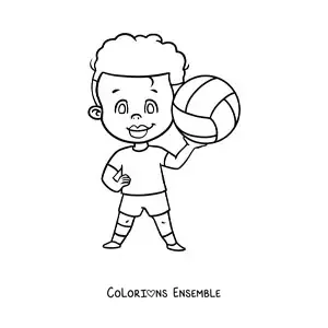 Image à colorier d’un garçon kawaii avec un ballon de volley